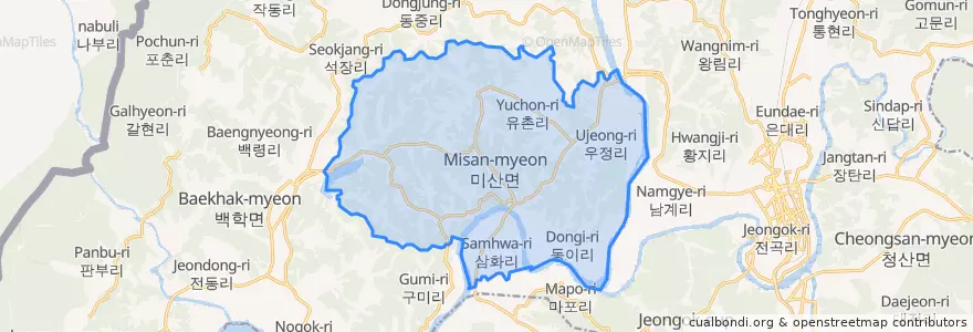 Mapa de ubicacion de 미산면.