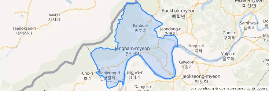 Mapa de ubicacion de 장남면.
