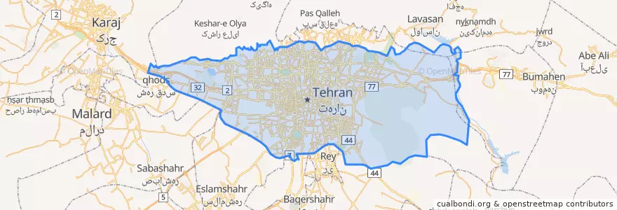 Mapa de ubicacion de بخش مرکزی شهرستان تهران.