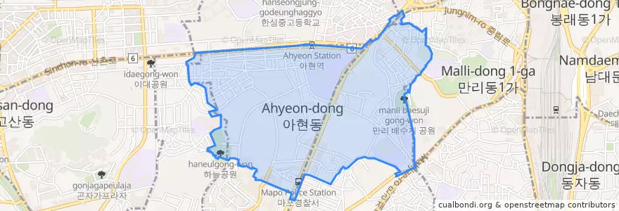 Mapa de ubicacion de 아현동.