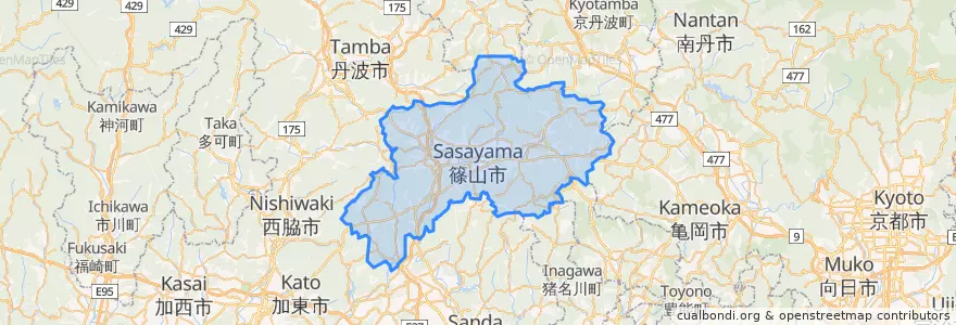 Mapa de ubicacion de 丹波篠山市.