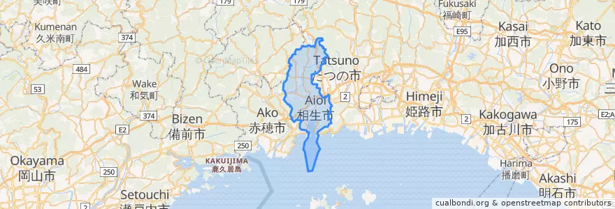 Mapa de ubicacion de 相生市.