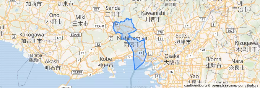 Mapa de ubicacion de Nishinomiya.