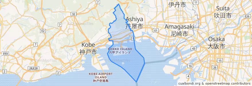 Mapa de ubicacion de Higashinada Ward.