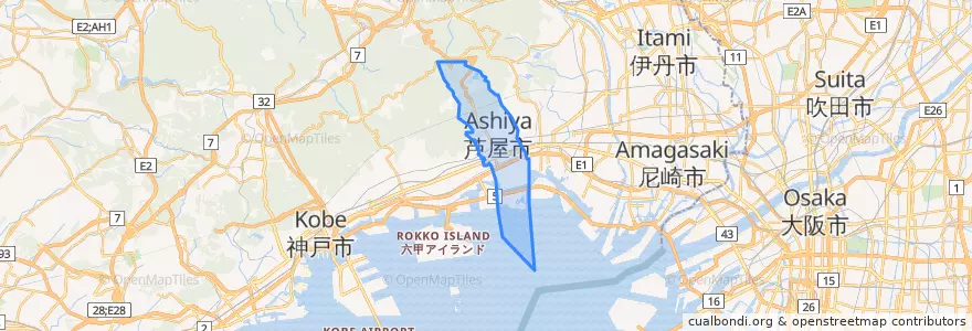 Mapa de ubicacion de 芦屋市.