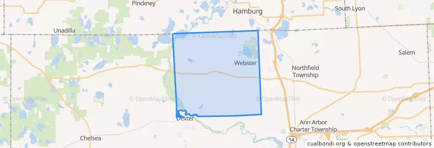 Mapa de ubicacion de Webster Township.