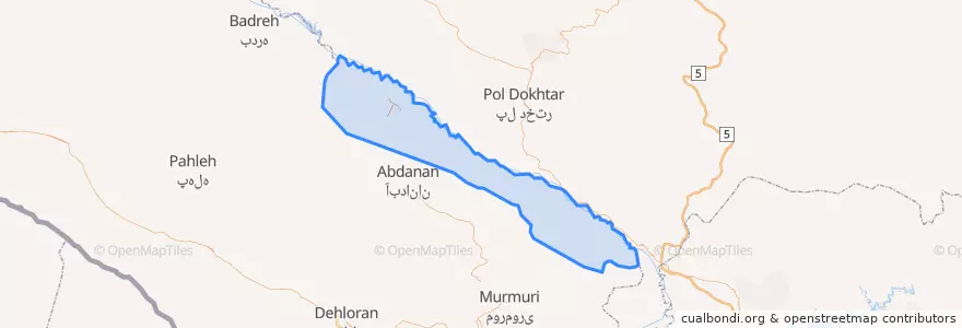 Mapa de ubicacion de Darreh Shahr County.