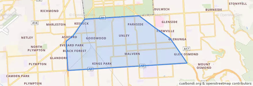 Mapa de ubicacion de City of Unley.