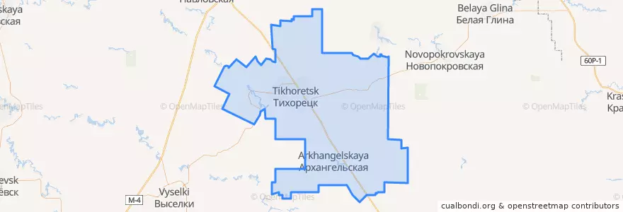 Mapa de ubicacion de Tikhoretsky District.