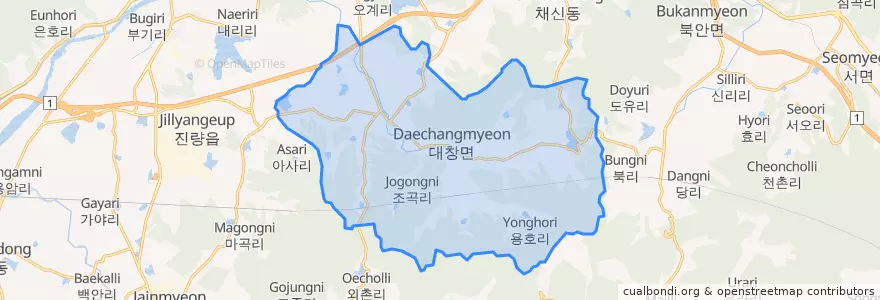 Mapa de ubicacion de 대창면.