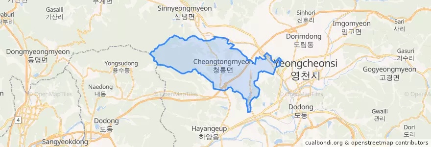 Mapa de ubicacion de 청통면.