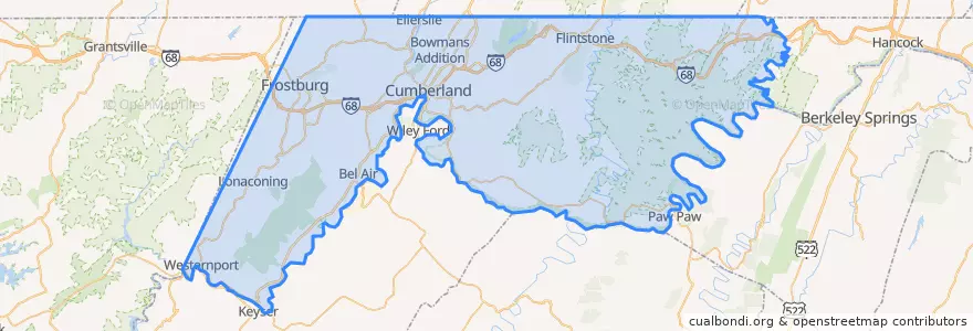 Mapa de ubicacion de Allegany County.
