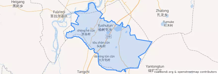 Mapa de ubicacion de Yushutun.