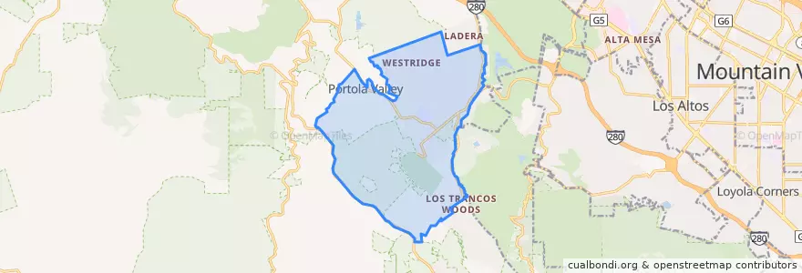 Mapa de ubicacion de Portola Valley.