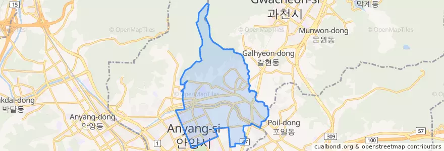 Mapa de ubicacion de 관양동.