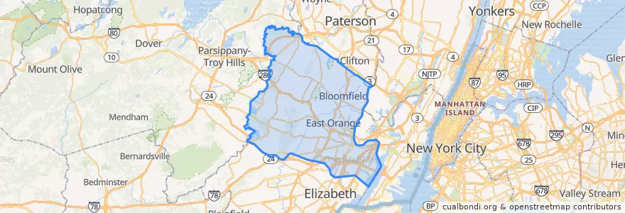 Mapa de ubicacion de Essex County.