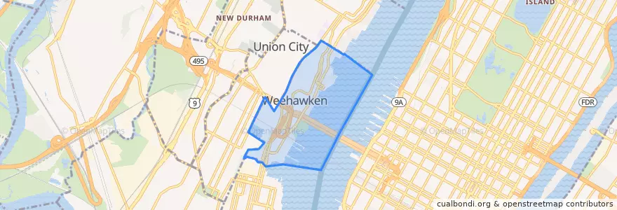 Mapa de ubicacion de Weehawken.