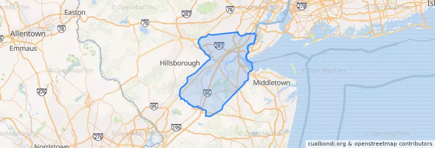 Mapa de ubicacion de Middlesex County.