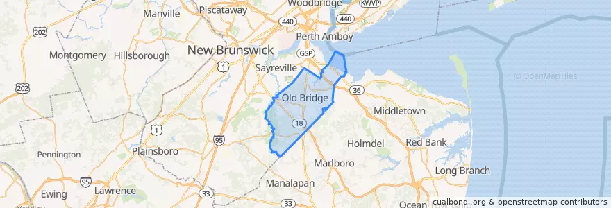 Mapa de ubicacion de Old Bridge Township.