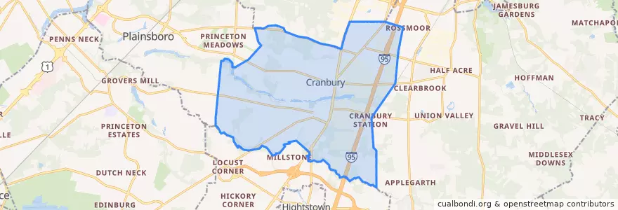 Mapa de ubicacion de Cranbury Township.