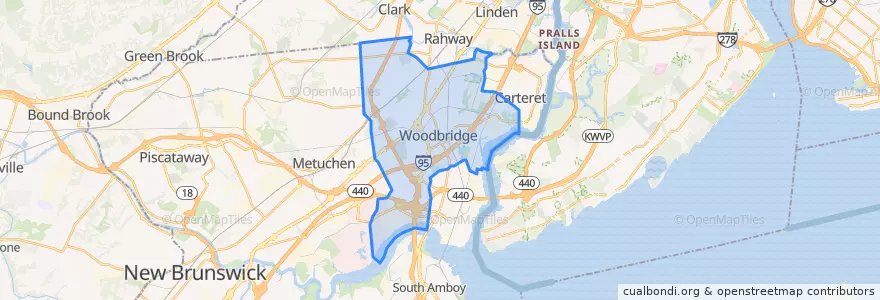 Mapa de ubicacion de Woodbridge Township.