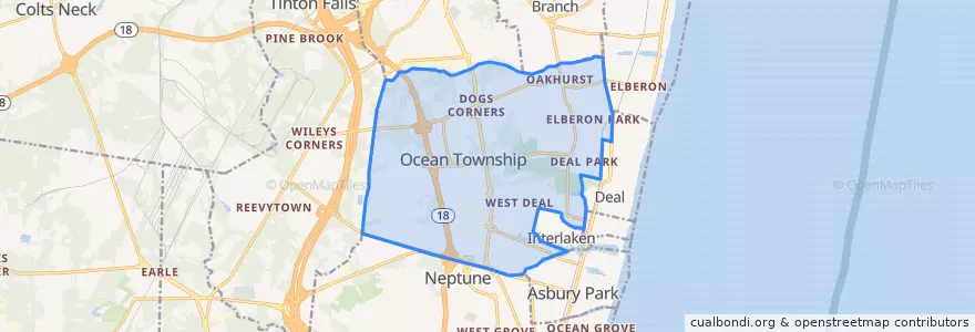 Mapa de ubicacion de Ocean Township.