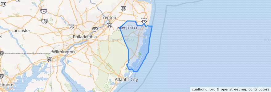 Mapa de ubicacion de Ocean County.