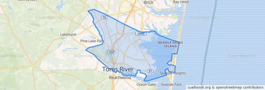 Mapa de ubicacion de Toms River.