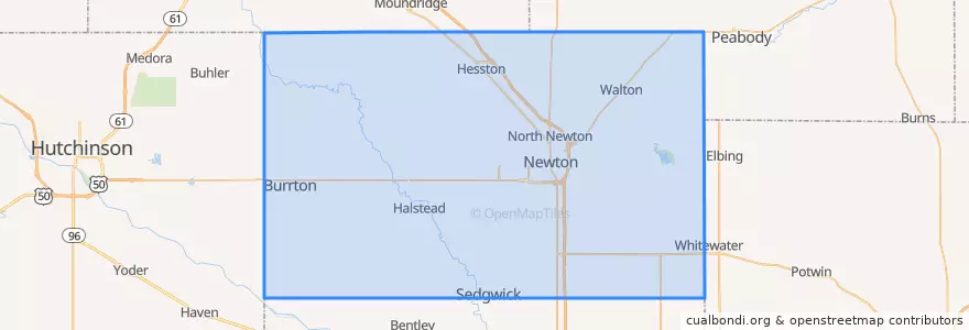 Mapa de ubicacion de Harvey County.