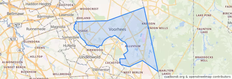 Mapa de ubicacion de Voorhees Township.