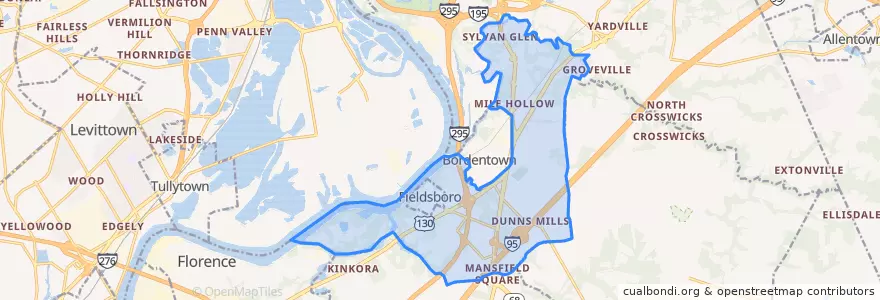 Mapa de ubicacion de Bordentown Township.