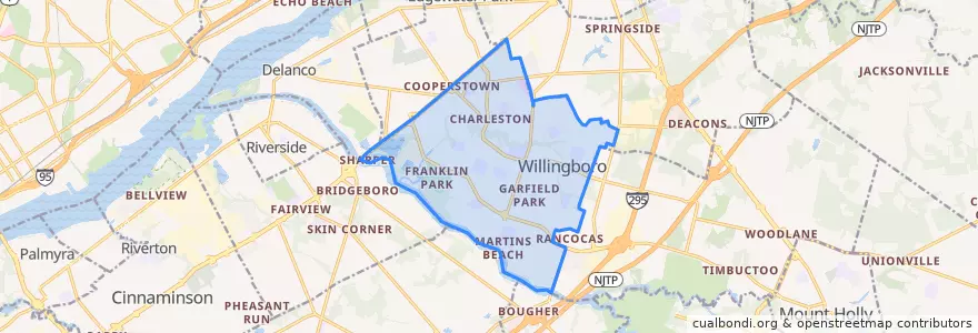 Mapa de ubicacion de Willingboro Township.