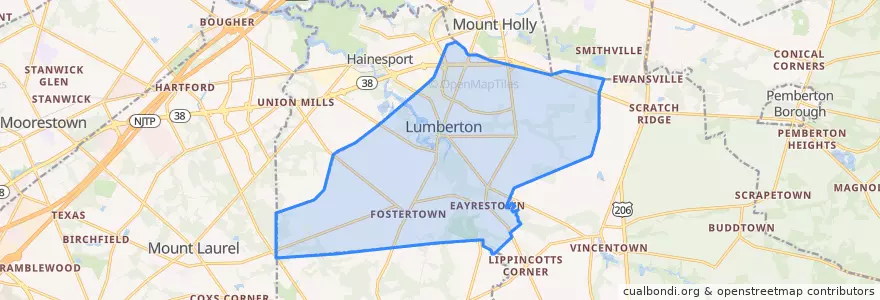 Mapa de ubicacion de Lumberton Township.