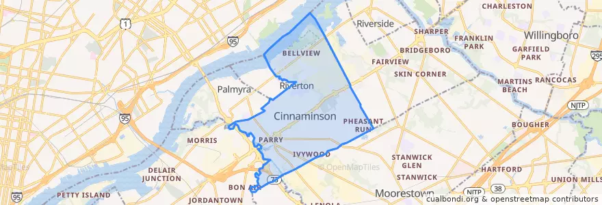 Mapa de ubicacion de Cinnaminson Township.