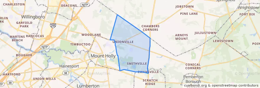 Mapa de ubicacion de Eastampton Township.