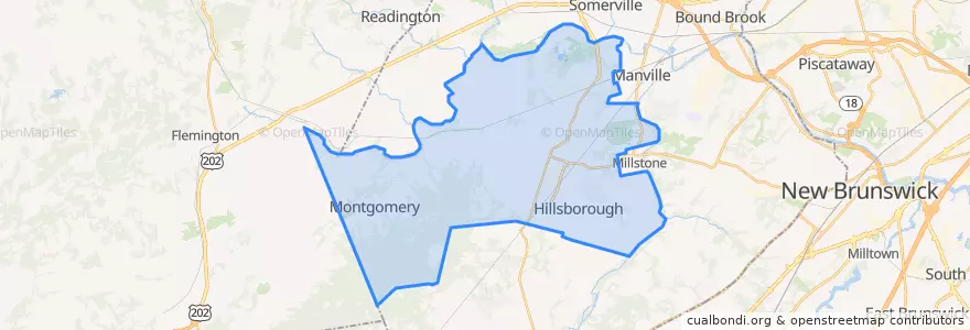 Mapa de ubicacion de Hillsborough Township.