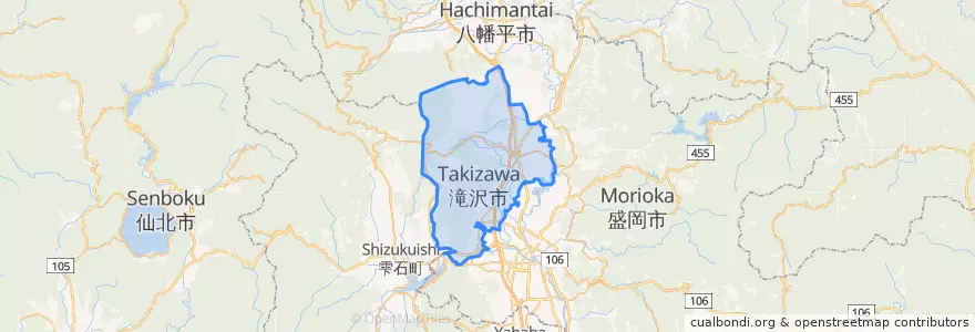 Mapa de ubicacion de 滝沢市.