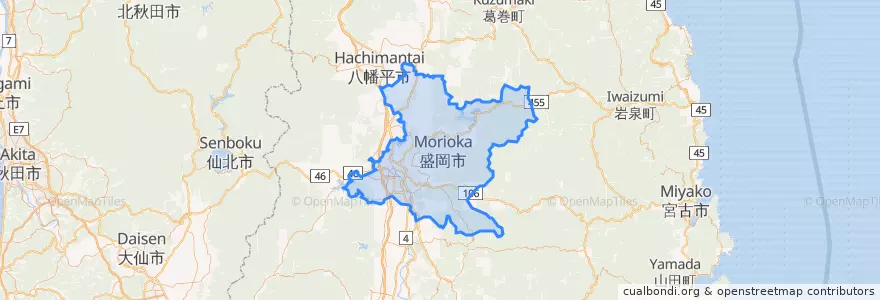 Mapa de ubicacion de 盛岡市.