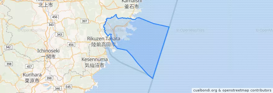 Mapa de ubicacion de 大船渡市.