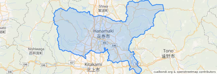 Mapa de ubicacion de 花巻市.