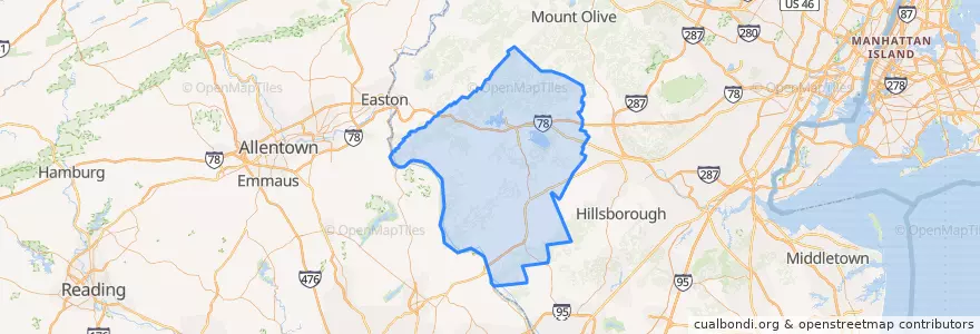Mapa de ubicacion de Hunterdon County.