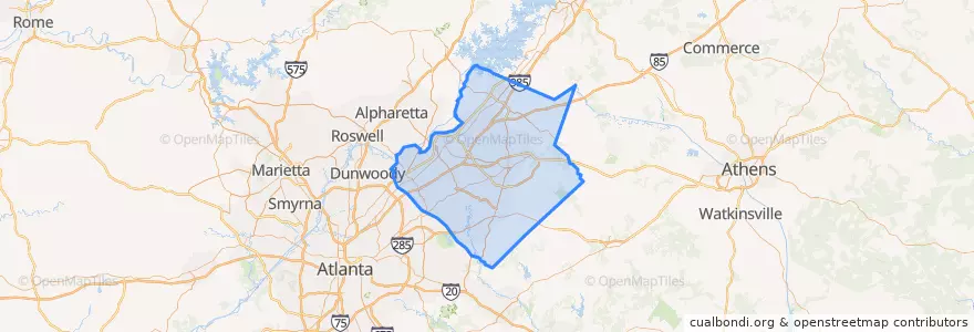 Mapa de ubicacion de Gwinnett County.