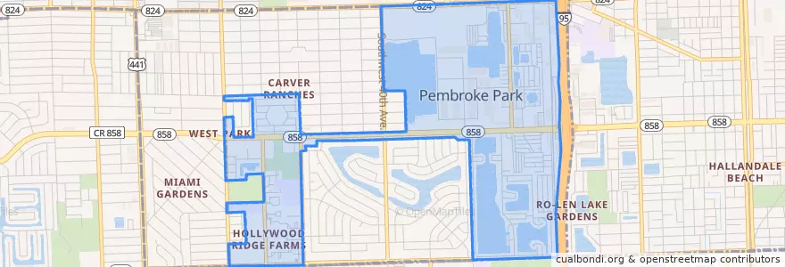 Mapa de ubicacion de Pembroke Park.