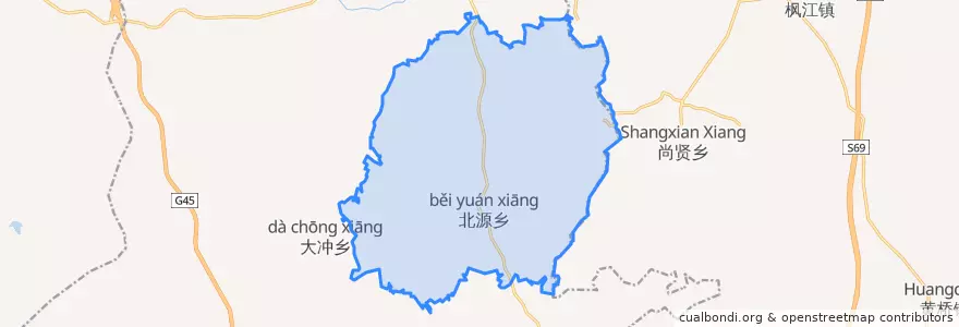 Mapa de ubicacion de 北源乡.