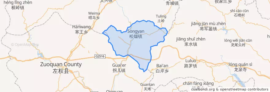 Mapa de ubicacion de 松烟镇.
