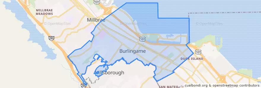 Mapa de ubicacion de Burlingame.