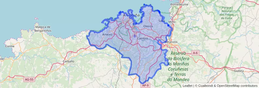Mapa de ubicacion de A Coruña.
