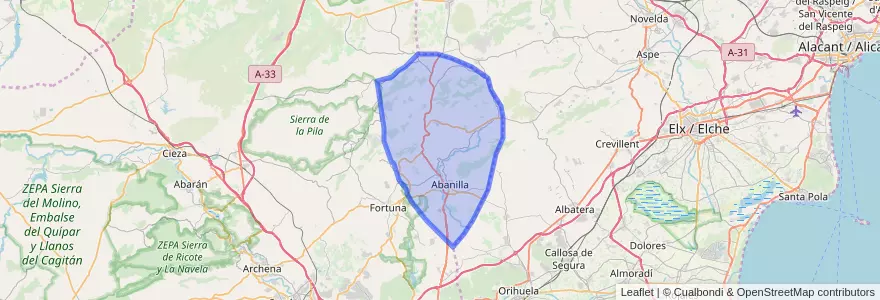Mapa de ubicacion de Abanilla.