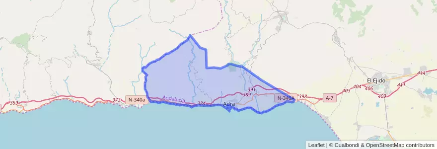 Mapa de ubicacion de Adra.