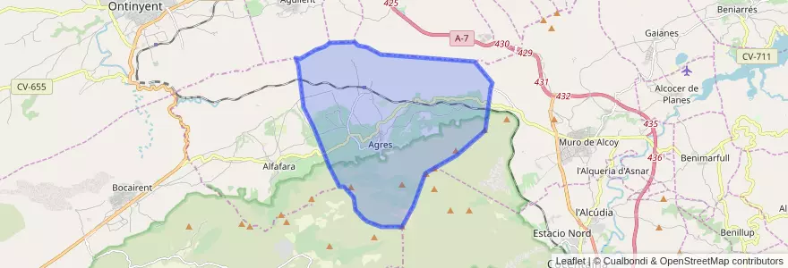 Mapa de ubicacion de Agres.